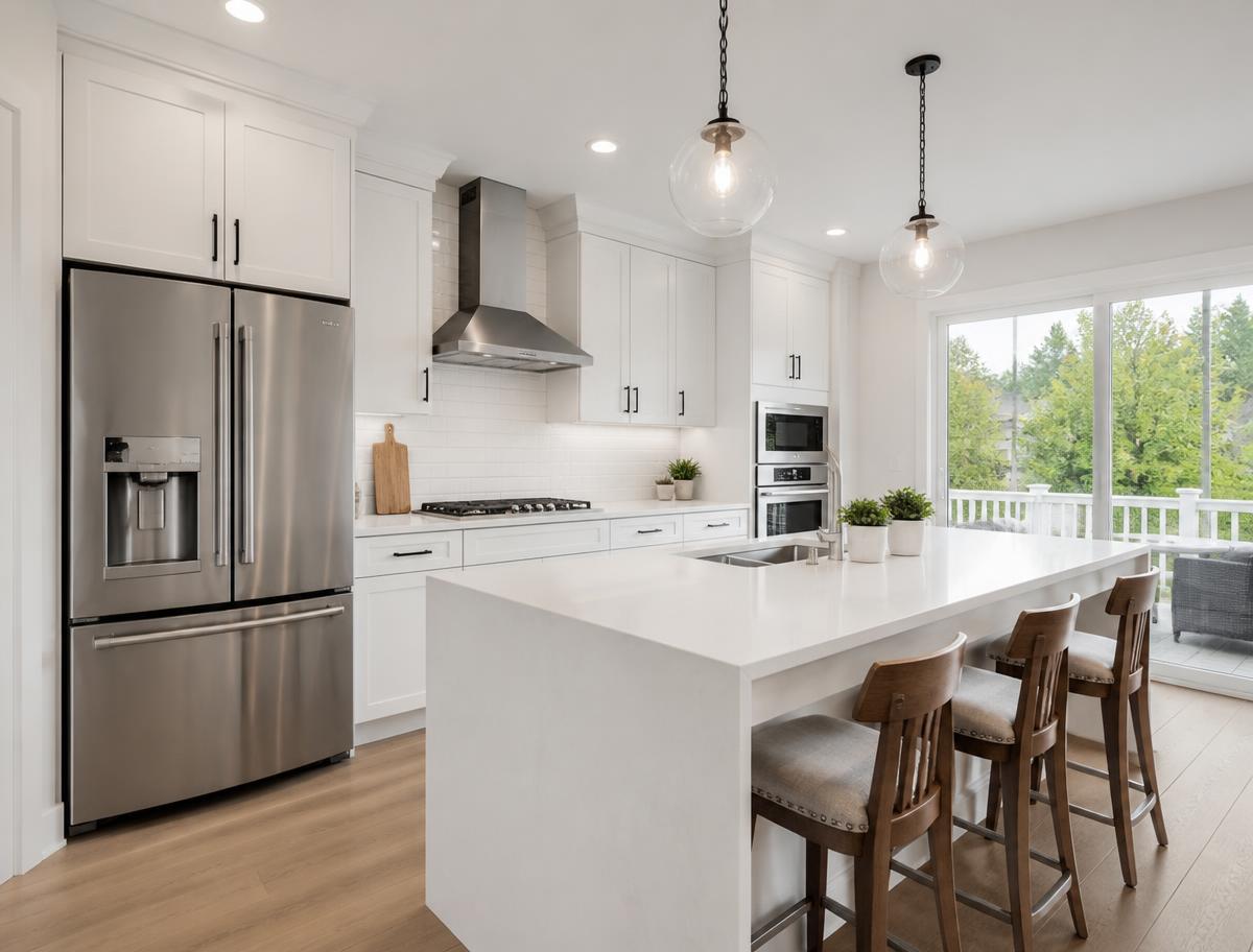 Shared kitchen with island seating in an EGS Housing home